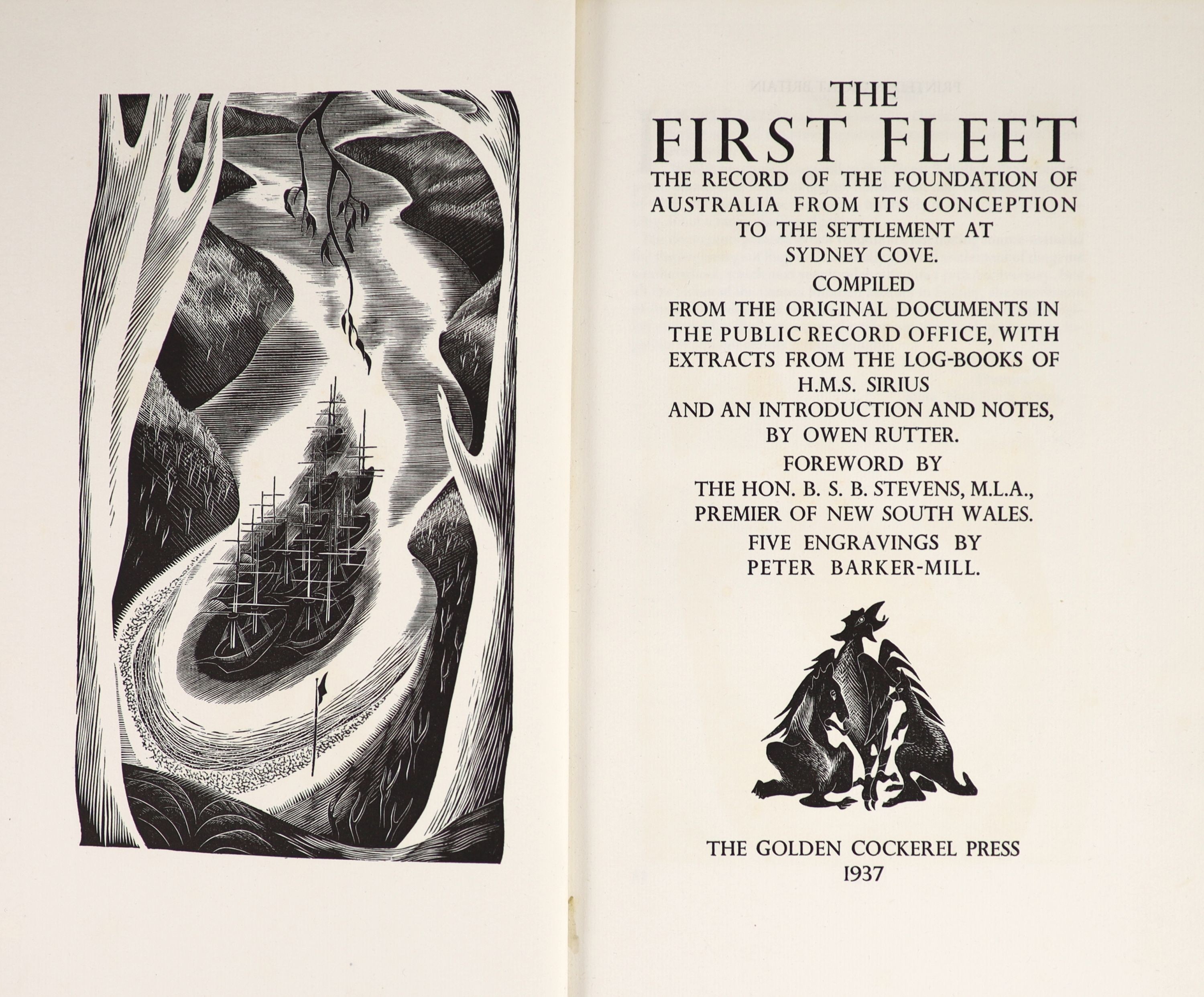 Golden Cockerel Press - Waltham Saint Lawrence, Berkshire - Rutter, Owen - The First Fleet, the Record of the foundation of Australia from its conception to the Settlement at Sydney Cove, one of 375, illustrated by Peter